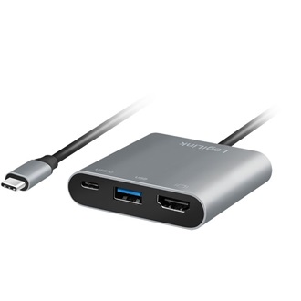 LogiLink USB-C 3.2 Gen1 -> 1db HDMI 2.0 1db USB-C 3.2 Gen 2 1db USB-A 3.0 M/F adapter 0.15m szürke DP Alt Mode, PD 100W