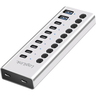 Logilink USB 3.2 Gen1 hub, 10 port kábellel/adapterrel, USB-A/C, ki/be kapcsoló, alumínium