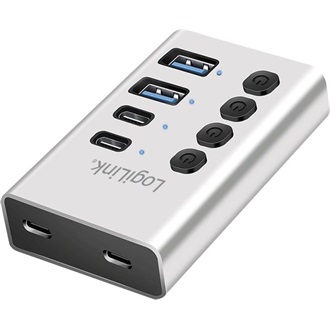 Logilink USB 3.2 Gen1 hub, 4 port kábellel/adapterrel, USB-A/C, ki/be kapcsoló, alumínium
