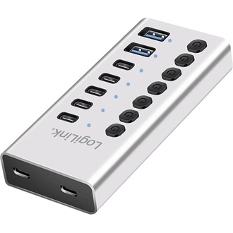 Logilink USB 3.2 Gen1 hub, 7 port kábellel/adapterrel, USB-A/C, ki/be kapcsoló, alumínium
