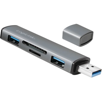 Logilink USB 3.2 Gen2, 2 portos hub kártyaolvasóval, alumínium házzal