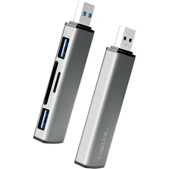 Logilink USB 3.2 Gen2, 2 portos hub kártyaolvasóval, alumínium házzal