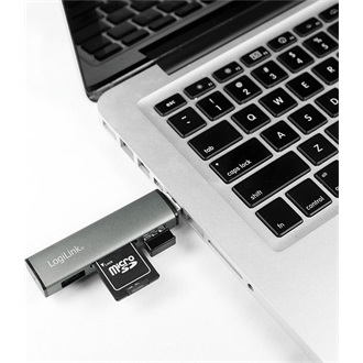 Logilink USB 3.2 Gen2, 2 portos hub kártyaolvasóval, alumínium házzal