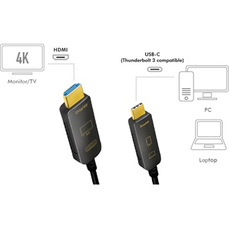 LogiLink USB-C 3.2 Gen2 -> HDMI 2.0 M/M aktív video kábel 15m fekete AOC optikai hibrid, DP Alt Mode