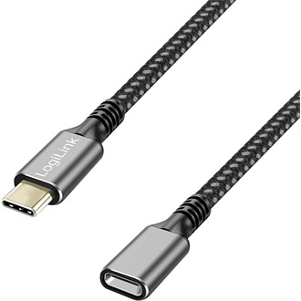 Logilink USB 3.2 Gen2 Type-C kábel, C/M-USB-C/F, PD, alu, fekete/szürke, 1 m