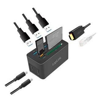 Logilink USB 3.2 Gen 1, Docking Station, USB-C, 10-Port, w/PD, mini, black