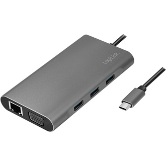 Logilink USB 3.2 Gen 1, dokkoló állomás, USB-C, 10-port, PD, ezüst