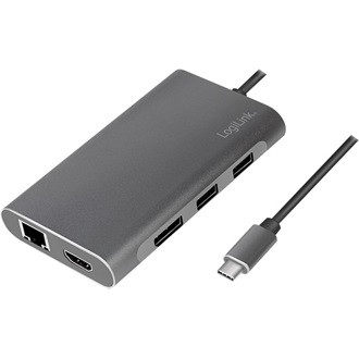 Logilink USB 3.2 Gen 1, dokkolóállomás, USB-C, 8-port, PD, ezüst, ezüst