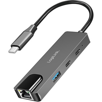 Logilink USB 3.2 Gen 1 hub, 3 portos, 2,5G Gigabit Ethernet adapterrel, térszürke
