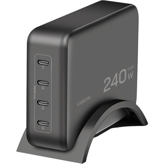 Logilink USB-C 240 W GaN töltő, 4x USB-C PD 3.1, 240 W, okos, fekete