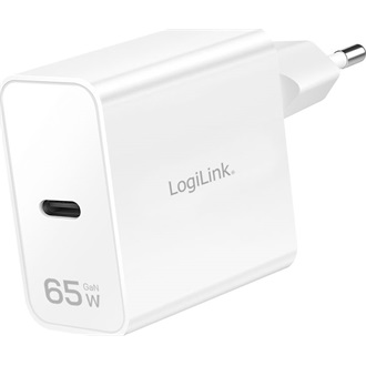Logilink USB-C GaN hálózati adapter, 65W, PD+QC 3.0, okostelefonokhoz, táblagépekhez és laptopokhoz, fehér