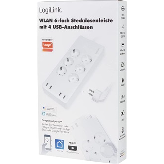 Logilink Wi-Fi Smart Socket aljzat, 6 utas, (CEE 7/3), 4x USB, Tuya kompatibilis