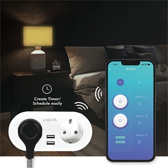 Logilink Wi-Fi intelligens csatlakozóaljzat, 2 utas (CEE 7/3), 2x USB, Tuya kompatibilis