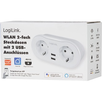 Logilink Wi-Fi intelligens csatlakozóaljzat, 2 utas (CEE 7/3), 2x USB, Tuya kompatibilis