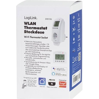 Logilink Wi-Fi intelligens termosztát aljzat, 1 utas (CEE 7/3), Tuya kompatibilis