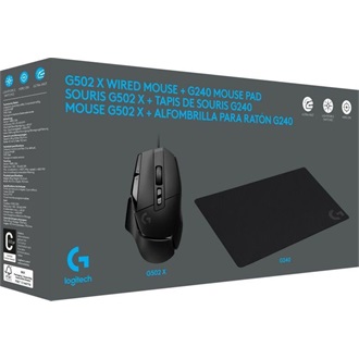 Logitech G502 X + G240 optikai USB gaming egér + egérpad fekete