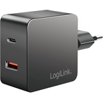 Loiglink Kettős USB-csatlakozós adapter, 1x USB-A, 1x USB-C, GaN, 45 W, fekete