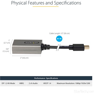 StarTech Mini DisplayPort 1.2 -> HDMI 1.4 M/F adapter 0.3m fekete