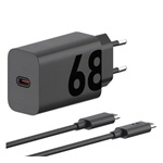 MOTOROLA TURBOPOWER hálózati töltő Type-C aljzat 68W, gyorstöltő + Type-C kábel, FEKETE