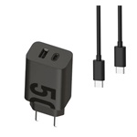 MOTOROLA TURBOPOWER hálózati töltő USB+Type-C aljzat 50W, PD gyorstöltő + Type-C kábel, FEKETE