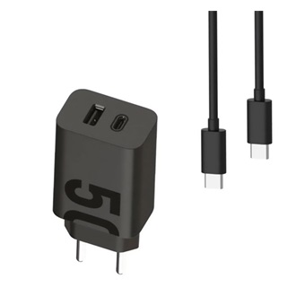 MOTOROLA TURBOPOWER hálózati töltő USB+Type-C aljzat 50W, PD gyorstöltő + Type-C kábel, FEKETE