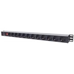 Manhattan elosztó - Vertikális Rackmount elosztó, 12 aljzat, 1.8m, túlfeszültség védelem, ki-be kapcsológomb