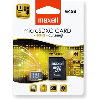 Maxell 64GB X-Series (+adapter) Class10 microSDXC memóriakártya BOX fekete