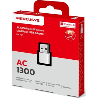 Mercusys MA30N Nano AC1300 1,3Gb/s USB-A Dual-Band Wi-Fi hálózati adapter