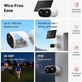 Mercusys MC410 KIT Wi-Fi smart home kültéri IP kamera + napelem 5200mAh IP65