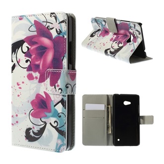 Microsoft Lumia 640 Gigapack tok álló, bőr hatású FLIP, lótuszvirág, FEHÉR