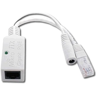 Mikrotik RBGPOE Gigabit PoE adapter with shielded connectors, supports 9-48V PoE