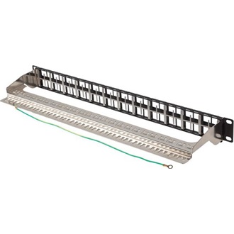 NET Lanberg Üres patch panel 48 port 1U 19" FTP, árnyékolt, tehermentesítővel, fekete