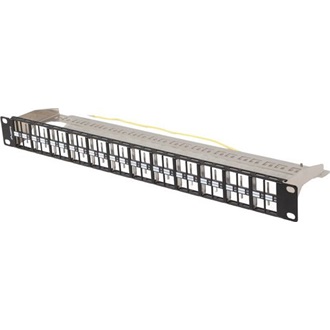 NET Lanberg Üres patch panel 48 port 1U 19" FTP, árnyékolt, tehermentesítővel, fekete