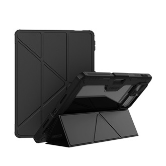 NILLKIN BUMPER LEATHER műanyag telefonvédő (aktív FLIP, ütésállóság, asztali tartó, kamera védelem, ceruza tartó) FEKETE