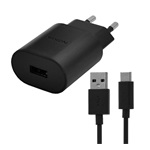 NOKIA hálózati töltő USB aljzat (18W, gyorstöltő + Type-C kábel) FEKETE (Gigapack csomagolás)