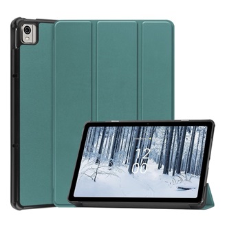 Nokia T21 Wi-Fi Gigapack tok álló, bőr hatású aktív FLIP, asztali tartó, SÖTÉTZÖLD