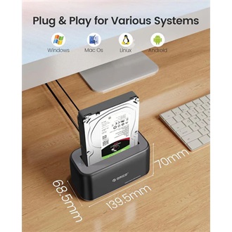 Orico 6819C3-V1-EU-BK-HW 2.5/3.5" SATA3 USB-A 3.2 Gen2×1 USB-C 3.2 Gen2×1 dokkoló fekete