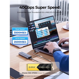 Orico ACOM2-U4-GY M.2 2280 PCIe NVMe USB4 Thunderbolt külső ház szürke