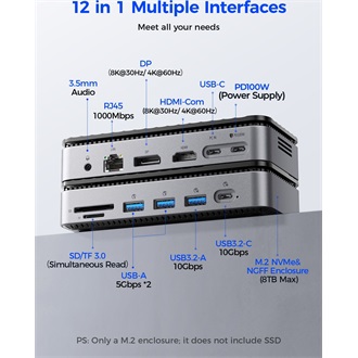 Orico M2P11-BK 12-port M.2 NVMe 100W USB-C dokkoló szürke