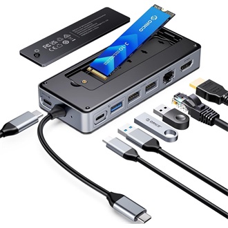 Orico OM28PR-G2-BK 8-port M.2 NVMe 100W USB-C dokkoló szürke