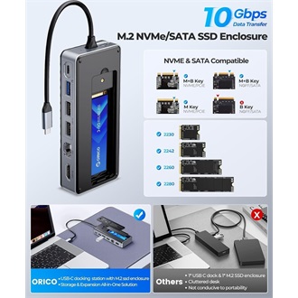 Orico OM28PR-G2-BK 8-port M.2 NVMe 100W USB-C dokkoló szürke