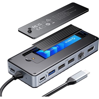 Orico OM28PR-G2-BK 8-port M.2 NVMe 100W USB-C dokkoló szürke