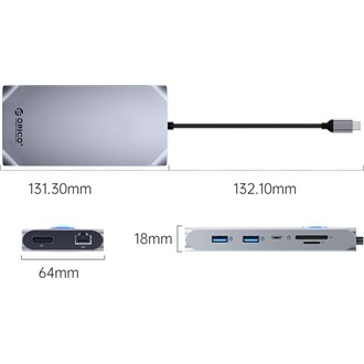 Orico ORICO-XCR-X33 12-port 100W USB-C dokkoló ezüst