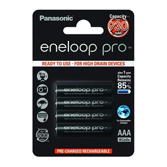 PANASONIC ENELOOP PRO elem (AAA, BK-4HCDE, 1.2V, 930mAh Ni-MH, újratölthető) 4db/csomag