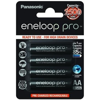 Panasonic Eneloop Pro AA (R6) 2500mAh NiMH akkumulátor 4db fekete