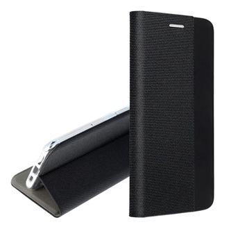 Poco M8 Pro / Redmi Note 15 Pro Plus 5G GIGAPACK Tok álló, bőr hatású FLIP, textil minta, FEKETE