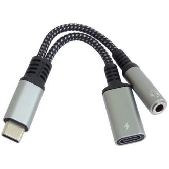 PremiumCord USB-C -> Jack stereo 3,5mm (3pin) USB-C M/F adapter 0.15m ezüst-fekete DAC chippel