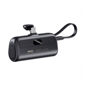 REMAX CAPSULE vésztöltő Type-C aljzat 5000mAh, LED kijelző + fix Type-C kábel, FEKETE