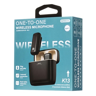 REMAX K13 bluetooth mikrofon Type-C, zajszűrő + töltőtok, FEKETE