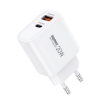 REMAX KIDDY hálózati töltő USB+Type-C aljzat (20W, PD gyorstöltő) FEHÉR